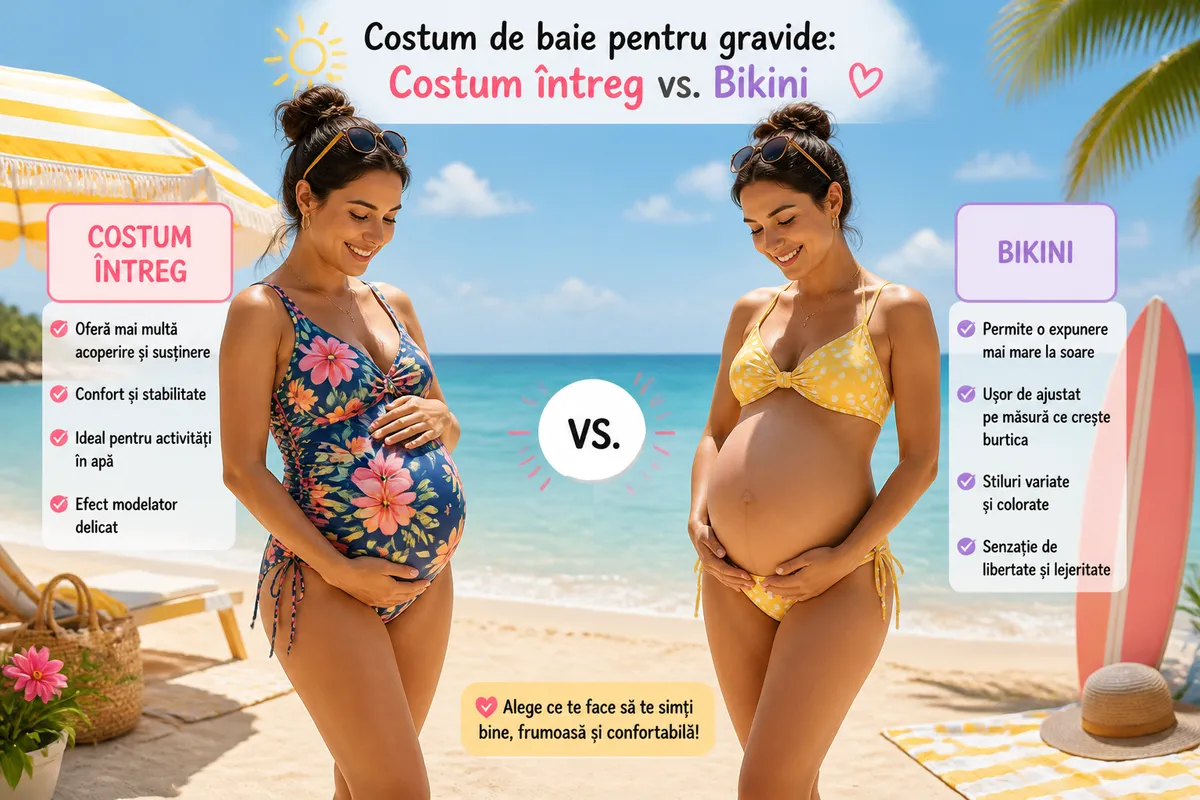 costum baie întreg versus bikini gravide