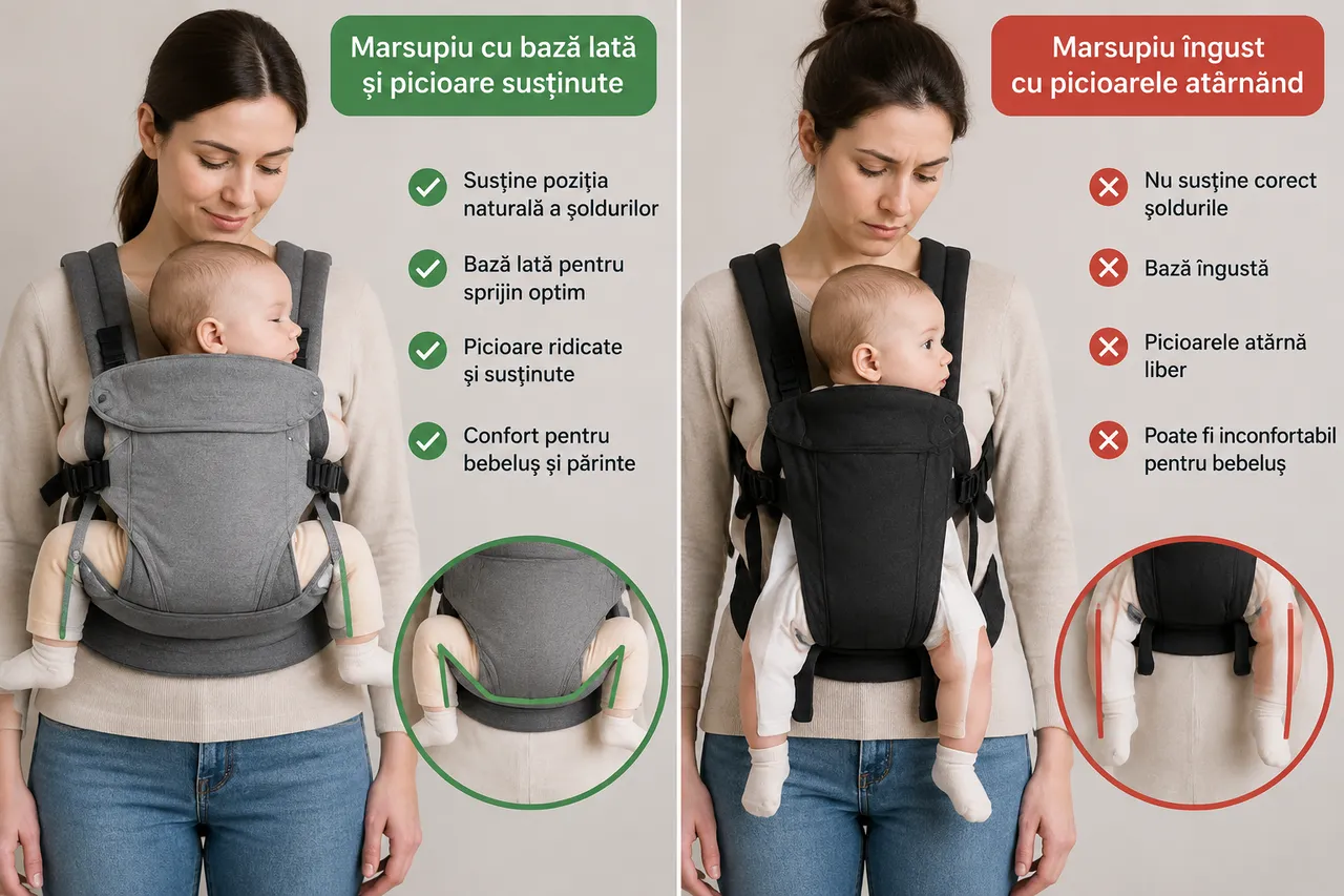 diferența dintre marsupiul ergonomic și modelul cu bază îngustă