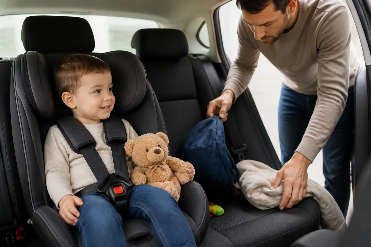 scaun auto sigur și habitaclu organizat pentru copil